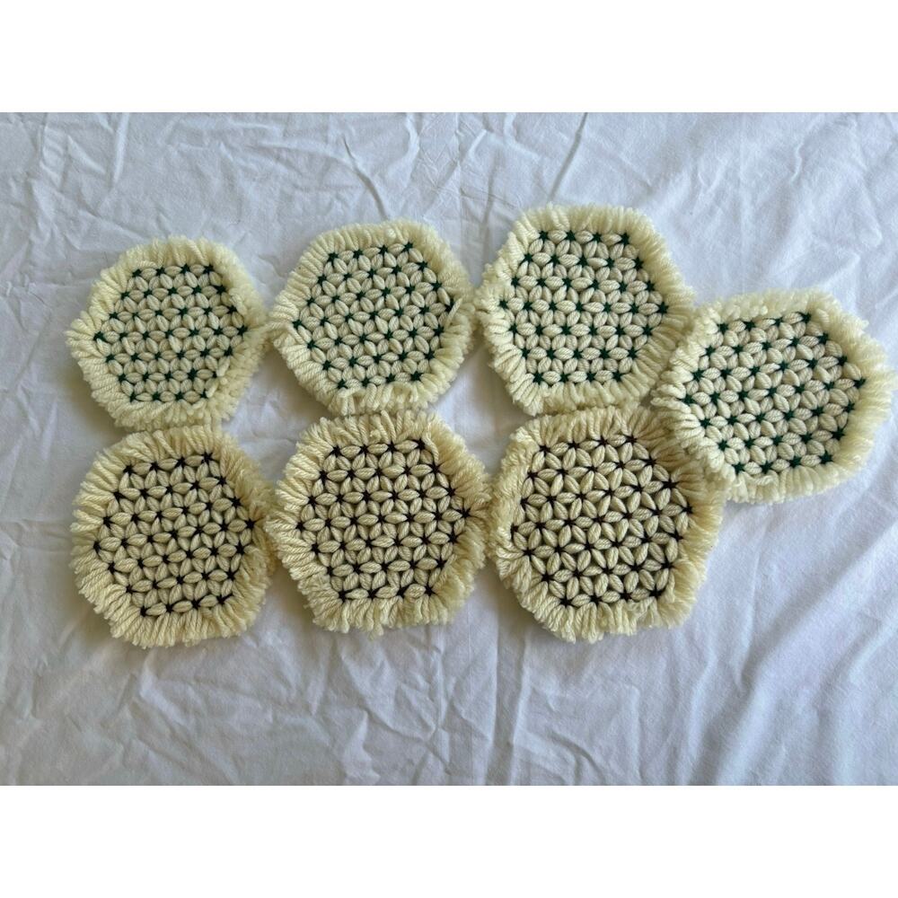 Vintage Handmade Crocheted Cottagecore Fringed Coasters Set of 7